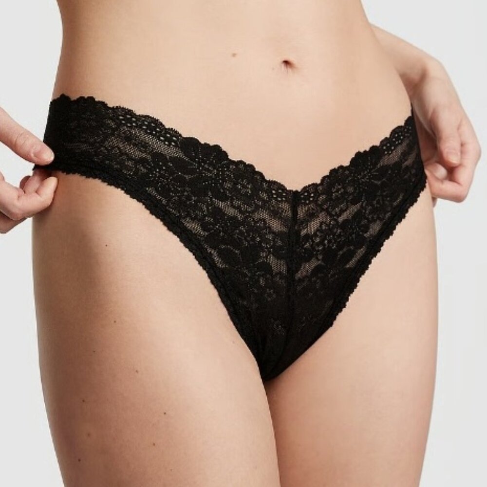 PINK VICTORIA'S SECRET Black Lace Wink V-Front Brazilian Panties Underwear XXL